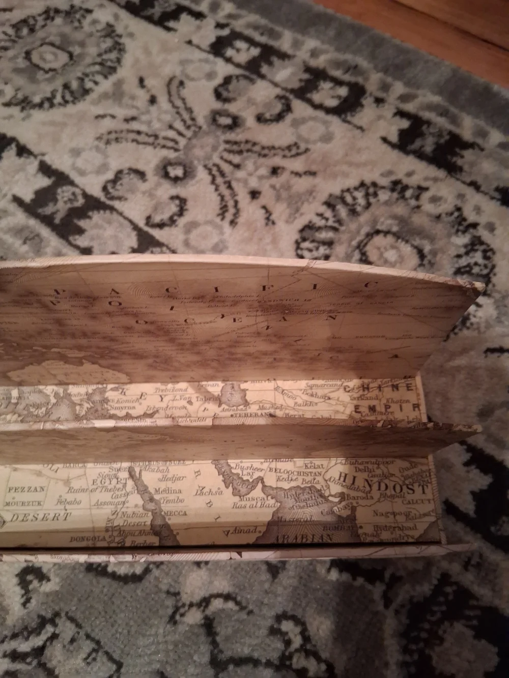 Vintage Travel-Print Wooden Letter Organizer in Beige